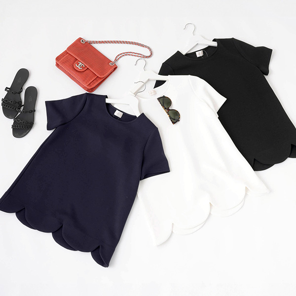 ダンボールニット スカラップヘム プルオーバー 半袖 Liala×PG