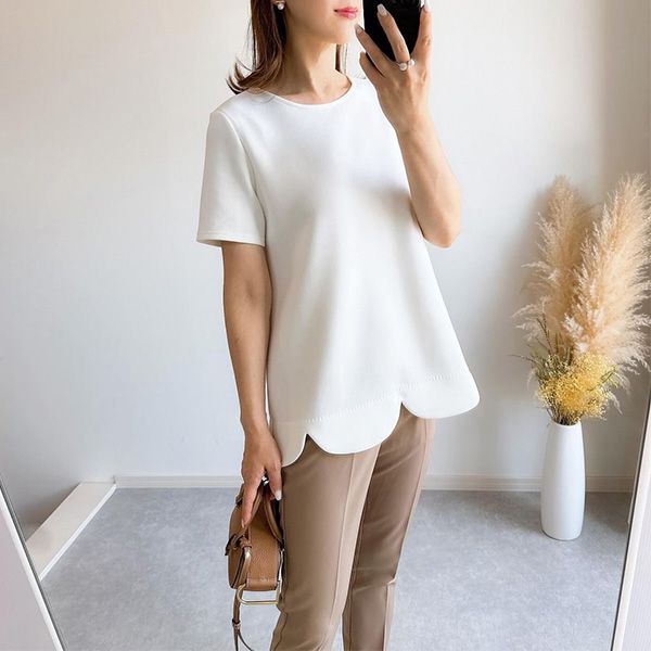 ダンボールニット スカラップヘム プルオーバー 半袖 Liala×PG