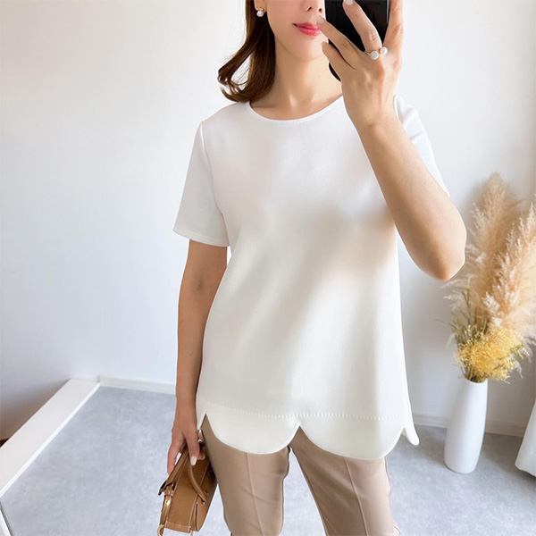 ダンボールニット スカラップヘム プルオーバー 半袖 Liala×PG