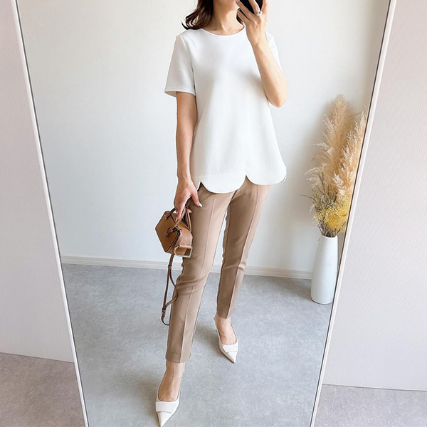 ダンボールニット スカラップヘム プルオーバー 半袖 Liala×PG