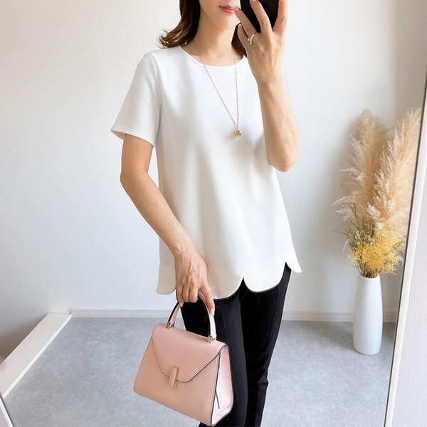 ダンボールニット スカラップヘム プルオーバー 半袖 Liala×PG