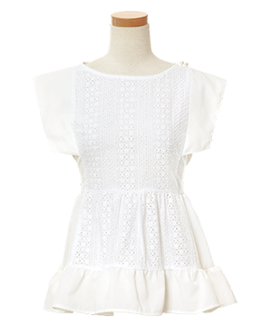 コットンレース ドッキング ペプラムフリル ブラウス le reve vaniller