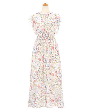 花柄 リングレース襟 シフォン ワンピース Prima Scherrer