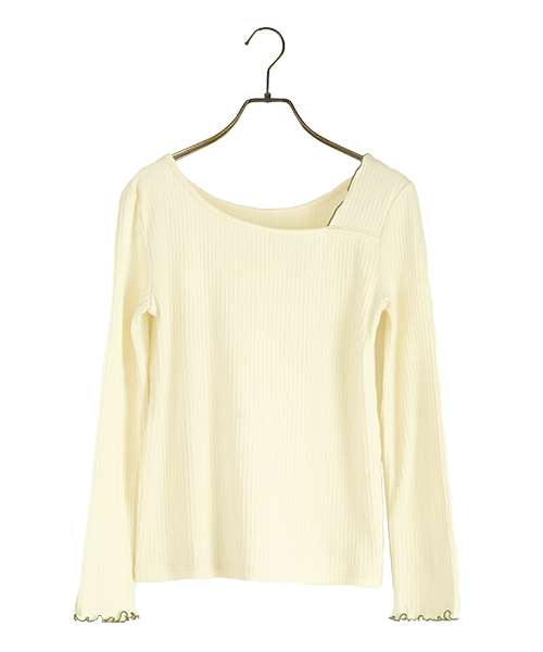 カットソー リブ メロウ 刺繍入り omom×mimi toujours